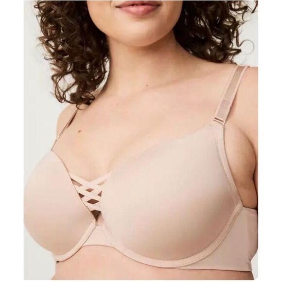 Torrid Curve Underwire Bra 44DDD Nude Beige Plunge Push-Up Convertible Strap - Picture 1 of 16